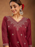 Janasya Women's Maroon Rayon Embroidered Straight Kurta